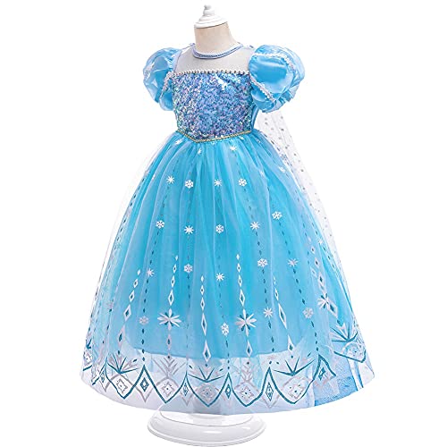 Elsa Princess Dress Halloween Costume Christmas Birthday Evening Party Ball Gown w/Accessories Blue 4-5T