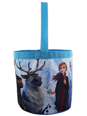 Frozen 2 Elsa Anna Girls Collapsible Nylon Gift Basket Bucket Toy Storage Tote Bag (One Size, Blue/Purple)