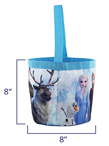 Frozen 2 Elsa Anna Girls Collapsible Nylon Gift Basket Bucket Toy Storage Tote Bag (One Size, Blue/Purple)