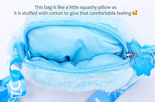 Disney Frozen Elsa Plush Crossbody Shoulder Handbag in Snowflake Shape for Girls Kids Children – Blue