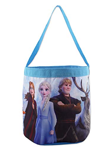 Frozen 2 Elsa Anna Girls Collapsible Nylon Gift Basket Bucket Toy Storage Tote Bag (One Size, Blue/Purple)