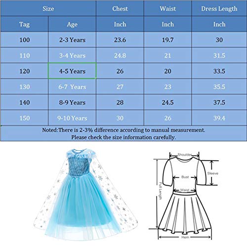 Princess Costumes Birthday Party Dress Up for Little Girls with Wig,Crown,Mace,Gloves Accessories 4T 5T(D56,120cm)