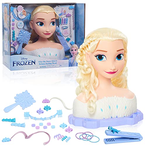 Disney Frozen Deluxe Elsa Styling Head, Blonde Hair, 30 Piece Pretend Play Set, Wear and Share Accessories, by Just Play