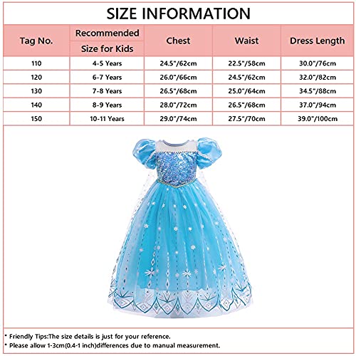 Elsa Princess Dress Halloween Costume Christmas Birthday Evening Party Ball Gown w/Accessories Blue 4-5T