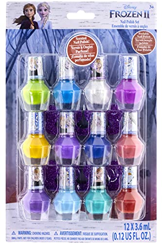 Disney Frozen - Townley Girl Non-Toxic Peel-Off Water-Based Natural Safe Quick Dry Nail Polish Gift Kit Set for Kids Girls Set With Bonus Nail Sparators, 12 Pcs (All Solid Colors)