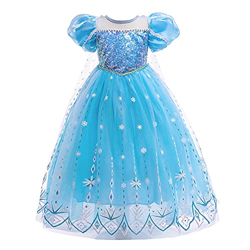 Elsa Princess Dress Halloween Costume Christmas Birthday Evening Party Ball Gown w/Accessories Blue 4-5T